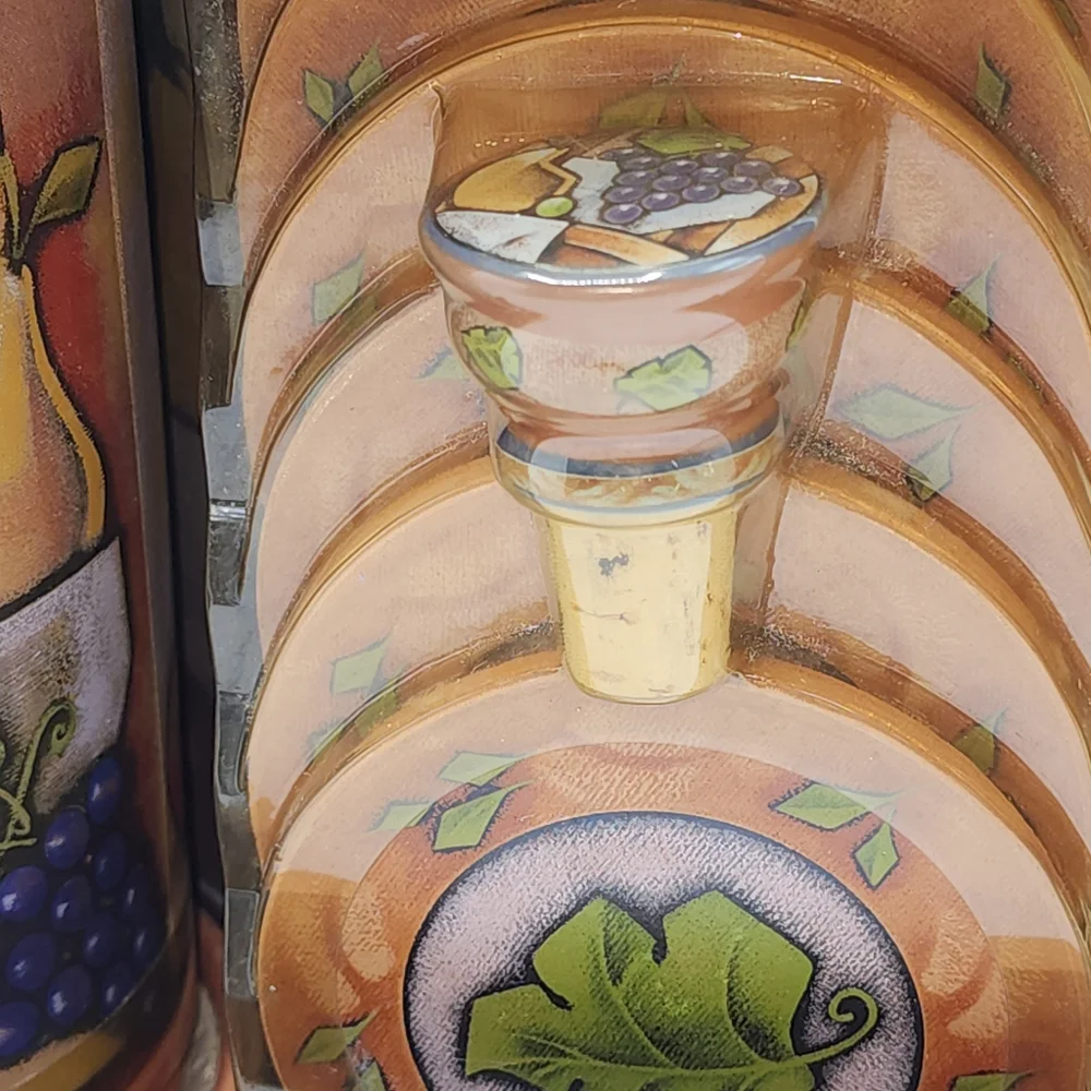 Terra Cotta Wine Art Collection Set Wine Chiller Bottle‎ Topper And Coasters NEW